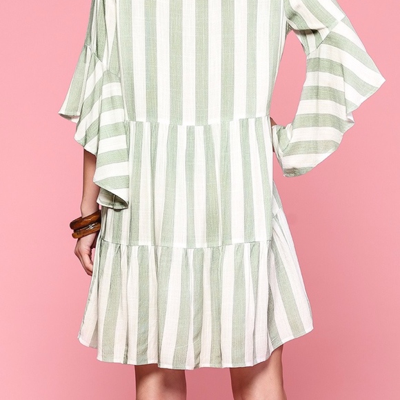 Stripe V-Neck Tier Dress with Bell Sleeves - Picture 5 of 8